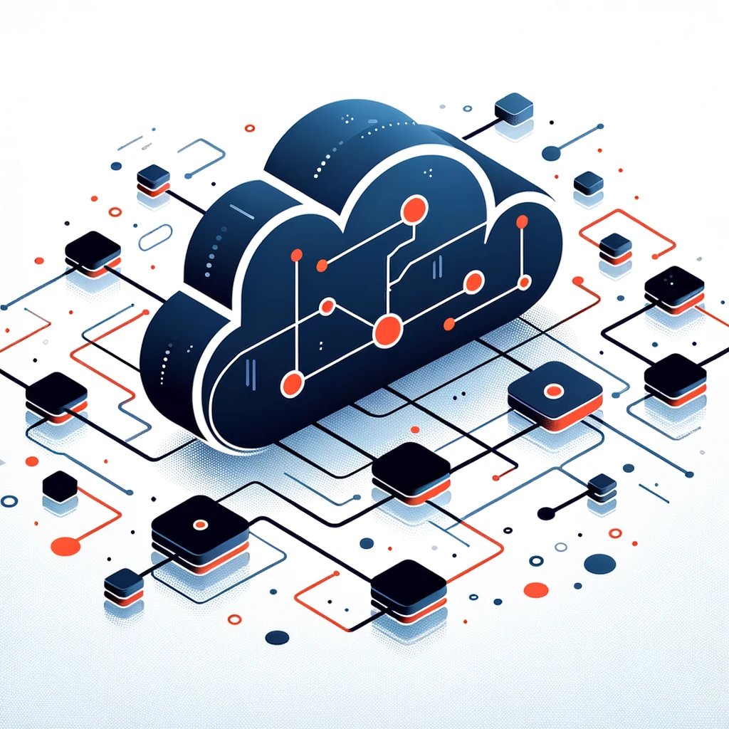 DALL·E 2024-02-06 13.41.49 - Create a modern and minimalistic illustration of AWS cloud infrastructure, showcasing interconnected nodes and services. The design should be sleek an DALL·E 2024-02-06 13.41.49 - Create a modern and minimalistic illustration of AWS cloud infrastructure, showcasing interconnected nodes and services. The design should be sleek an
